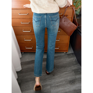 复古蓝高腰直筒提臀牛仔裤女九分高弹显瘦小个子烟管2026春秋