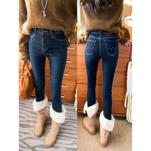 铅笔裤 腿精裤 女九分紧身小脚裤 牛仔裤 加绒高腰提臀靴裤