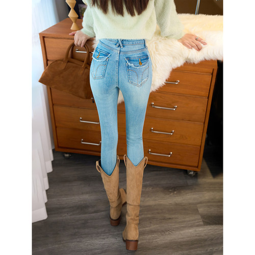 提臀塑形弹力九分牛仔裤女