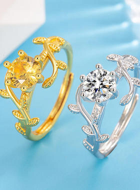 小清新天然黄水晶戒指S925纯银