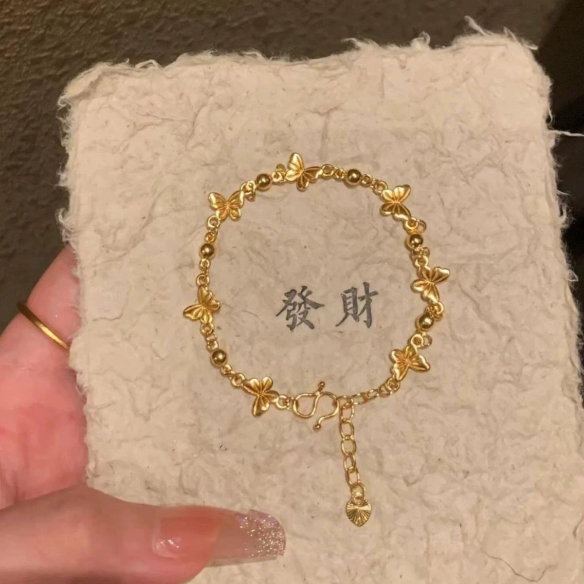 新款新中式k金色蝴蝶手链