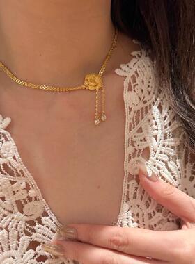 法式复古宫廷风山茶花镶钻项链