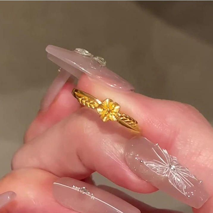 复古个性设计金色麦穗花朵戒指