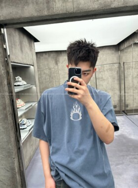 「重工磨破+水洗」VANA ILUSION 火焰双环字母短袖男女T恤情侣潮