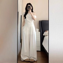 韩系减龄穿搭一整套白色斜肩套装女夏季2025新款高级感休闲两件套