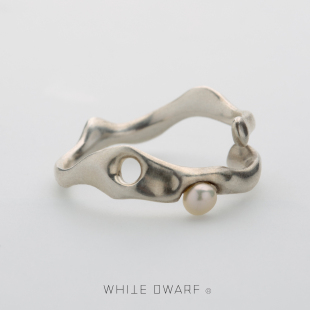 DWARF徒长戒指925银淡水珍珠原创设计师女小众可调节造型 WHITE