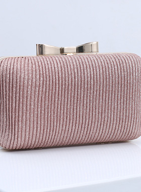 可爱蝴蝶结晚宴包特色褶皱红色新娘包闪亮礼服手拿女包跨境电商