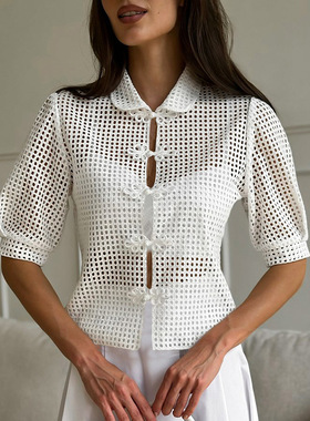 镂空开衫上衣女2026新款时尚性感气质通勤衬衣跨境欧米女装衬衫