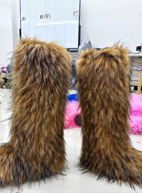 25新款高筒靴及膝雪地靴保暖仿貉子毛靴Y2Kfur boots辣妹靴RA5015