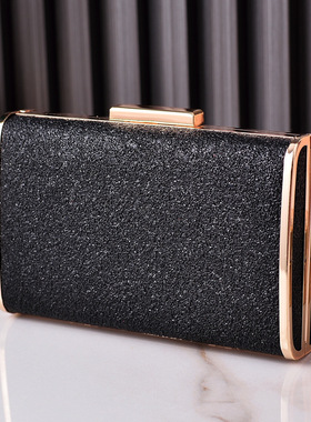 欧美时尚黑色PU晚宴包跨境电商礼服包镂空闪亮宴会包派对女手拿包