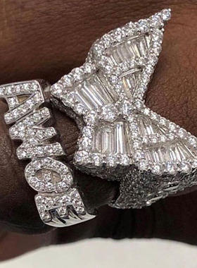 说唱听我的 AWGE蝴蝶镶钻情侣戒指ASAP ROCKY同款美潮钻戒 ins 潮