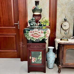 景德镇陶瓷鱼缸柜式 金鱼缸落地鱼缸家用玄关客厅养鱼盆办公室摆件