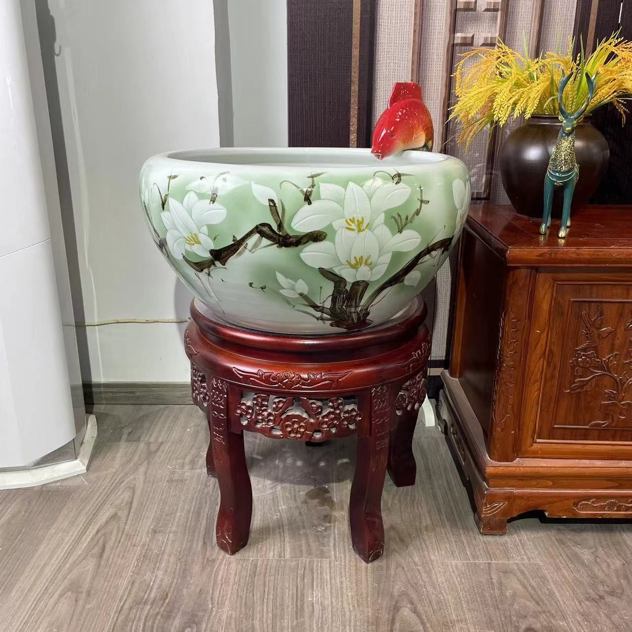 陶瓷金鱼缸大号造景水草别墅庭院荷花过滤缸家居客厅招财风水鱼缸