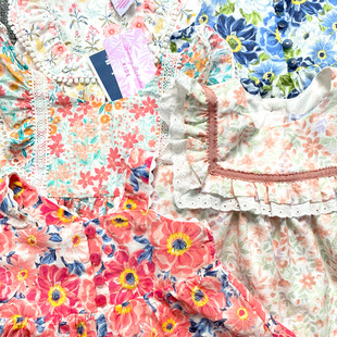 外贸单 女童连衣裙小碎花短萌款纯棉小裙子貌美无袖裙子可爱凉爽