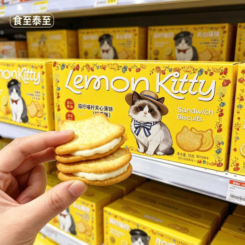 猫柠喵柠夹心薄饼香水柠檬味独立包装追剧学生办公室下午茶小零食
