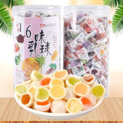 六味本合乳球奶糖混合桶装脆皮夹心软糖喜糖婚庆前台招待糖果零食