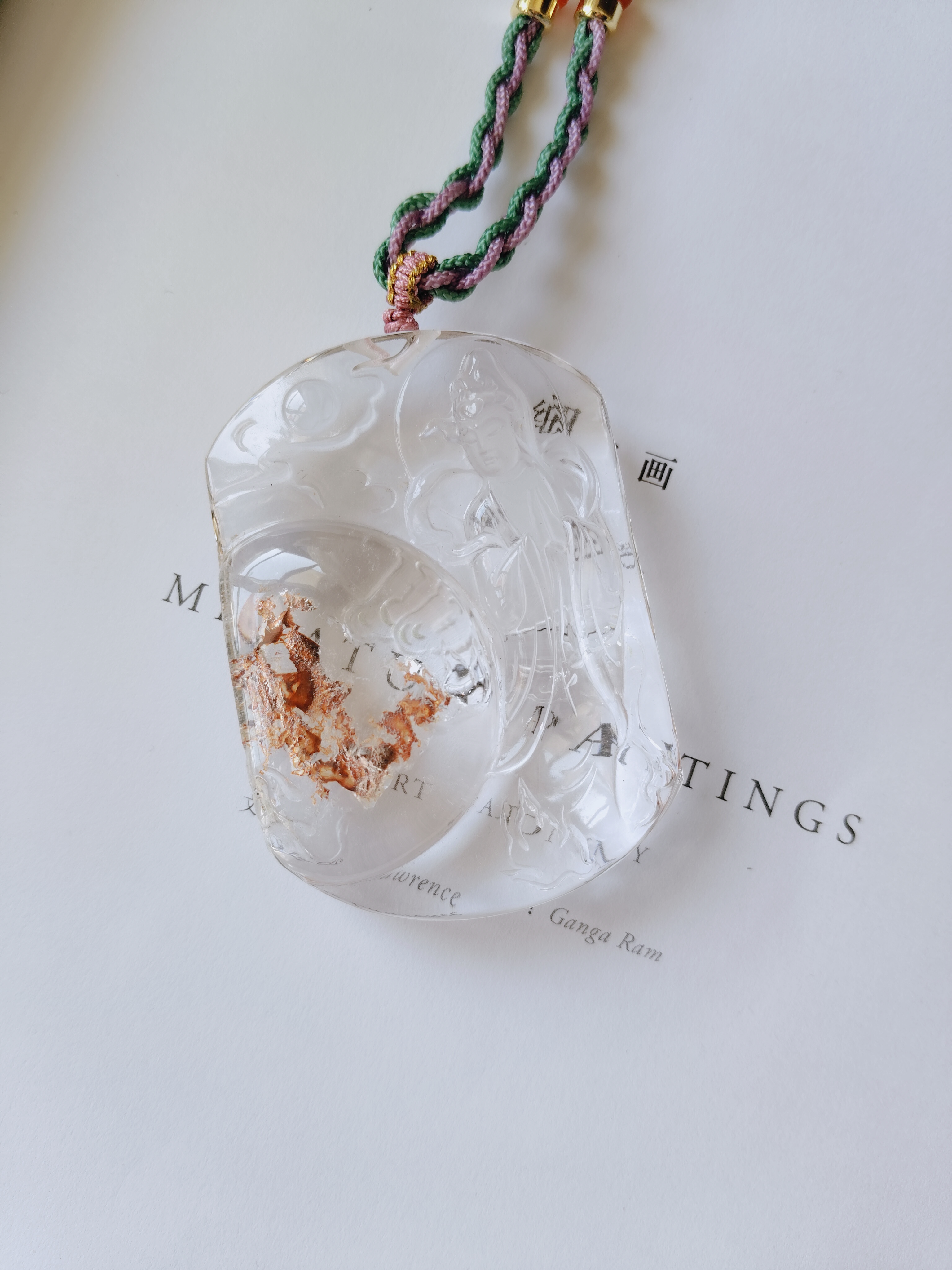 如愿.观音 白水晶黄胶花吊坠毛衣链精品