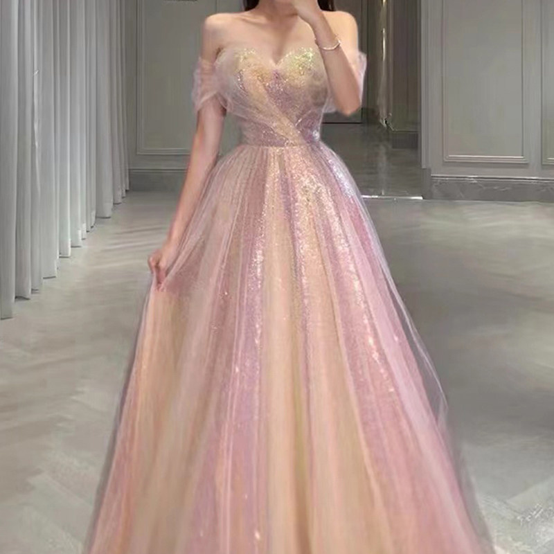 粉色晚礼服裙女2023新款高级感高端轻奢小众生日婚纱成人在逃公主