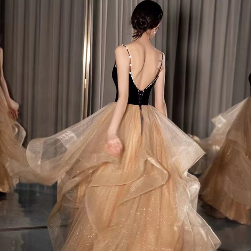 黑色晚礼服裙2023新款轻奢小众高端法式高级感在逃公主婚纱女成人