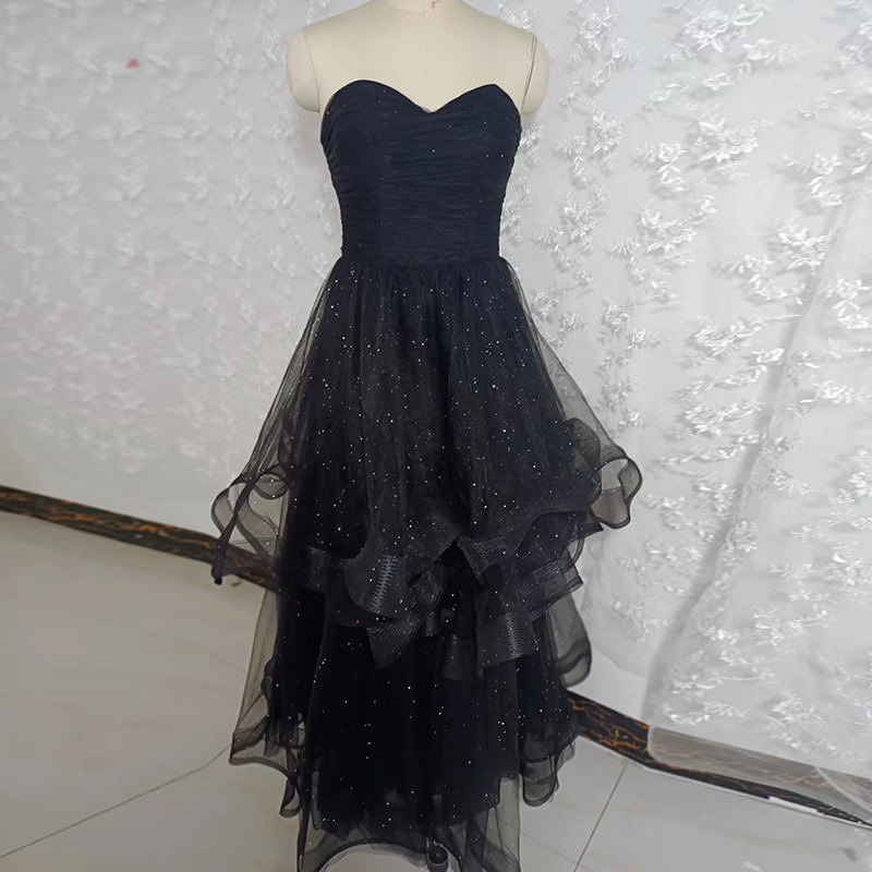 黑色晚礼服裙女高端轻奢小众生日成人在逃公主婚纱法式高级感艺考