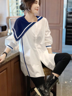 白色拼接衬衫女设计感小众气质百搭中长款上衣春装2025新款欧洲站