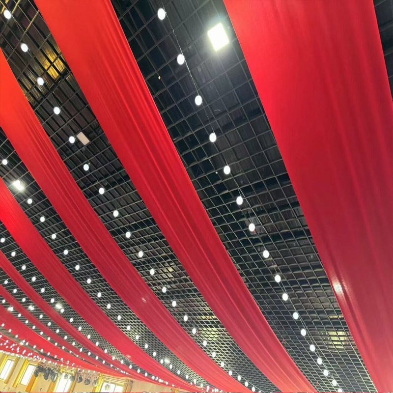 婚庆红绸布吊顶纱幔韩式酒店舞台顶部装饰婚礼堂布置云顶布艺道具