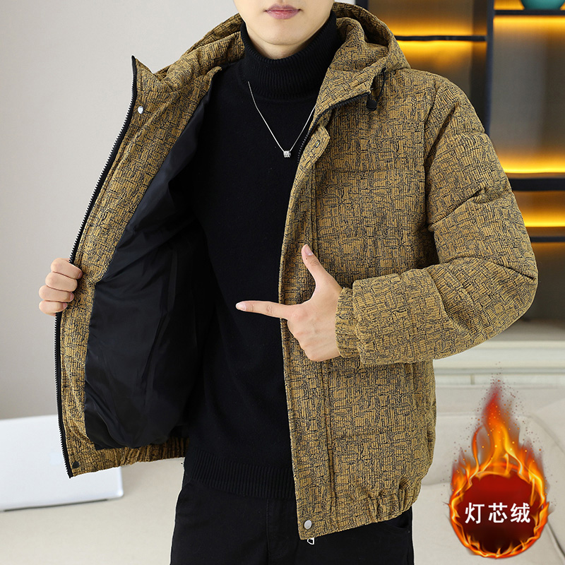 男冬新款连帽外套加厚保暖灯芯绒