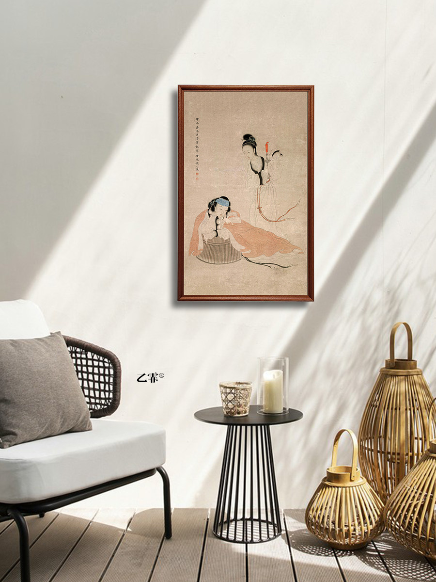 桔子格调 斜倚薰笼图 中式人物仕女图中古挂画书房玄关茶室装饰画