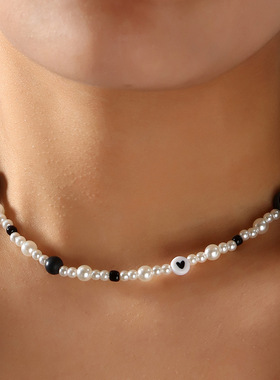 欧美跨境饰品波西米亚风骰子时尚项链几何珍珠八卦新款颈链气质