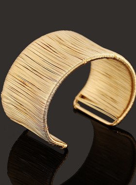 跨境欧美时尚新款手饰 金色银色铁丝开口手镯女创意流行首饰配饰