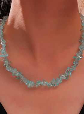 波西米亚ins风不规则五彩透明碎石项链锁骨链跨境项饰气质饰品