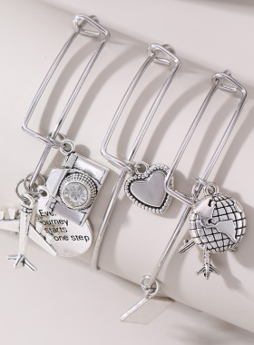 跨境欧美饰品朋克风简约银色手镯