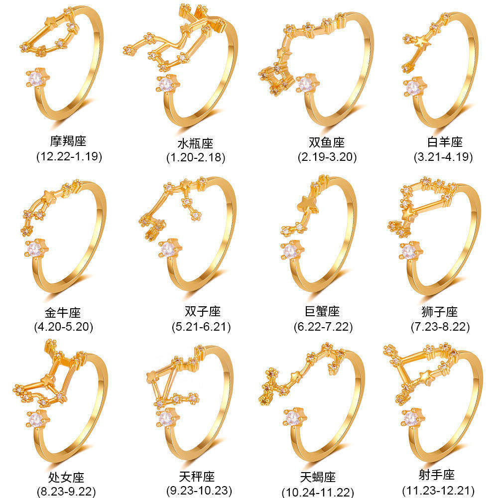 新款十二星座戒指复古潮流开口个戒指/指环