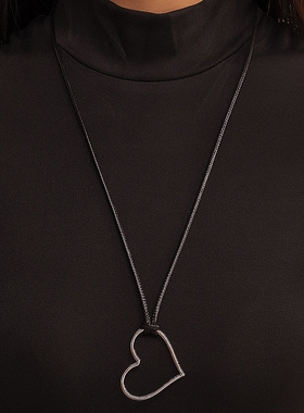 跨境简约镂空爱心吊坠长款皮腊绳项链女时尚个性颈链配饰夏气质