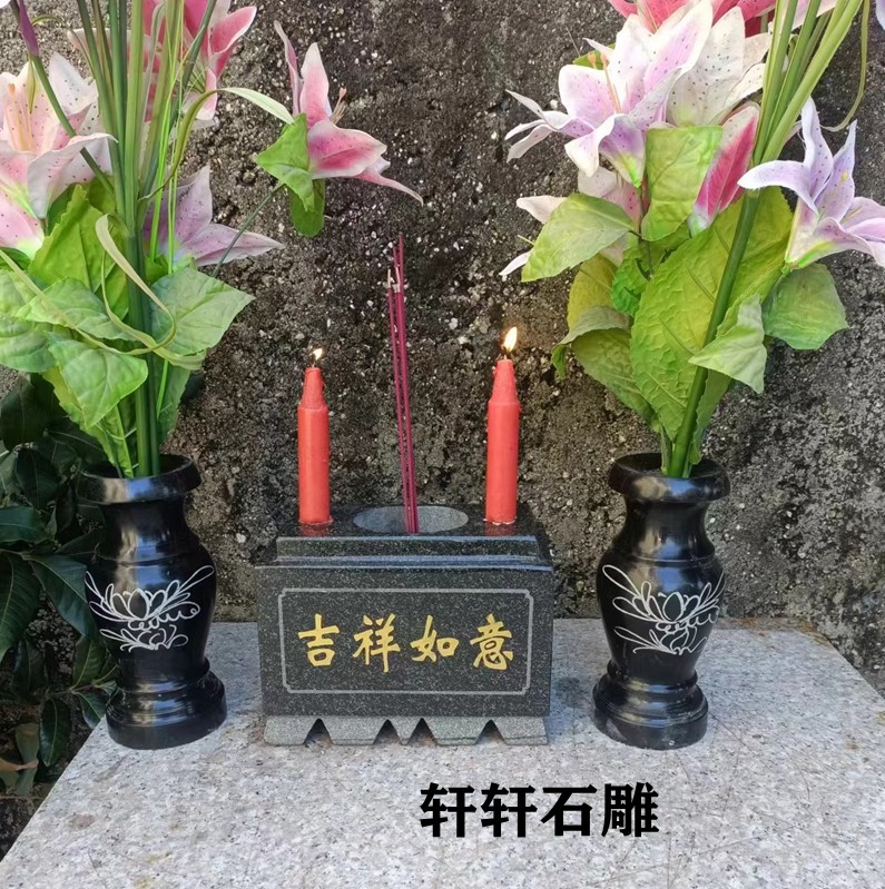石雕青石花瓶蜡烛台墓地祭祀石头花瓶香炉配套蜡烛台花瓶石雕香炉