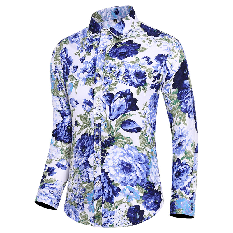 2021秋季新款男式加肥加大码长袖花衬衣潮多色镂空组合C139p35，男装衬衫，星座1507