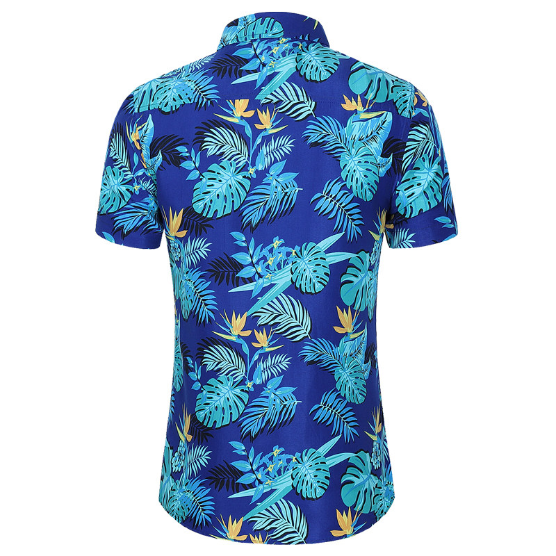 2023新款男式青年修身休闲短袖印花衬衫加肥大码短镂空图C7065p32,男装衬衫,星座1507
