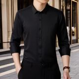 新款长袖衬衫男纯色商务修身职业装工装男士修身弹力衬衣8636p21，男装衬衫，星座1507