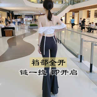 户外免穿脱瑜伽裤 隐藏全拉链女裤 开裆鲨鱼裤 女高腰提臀性感微喇裤