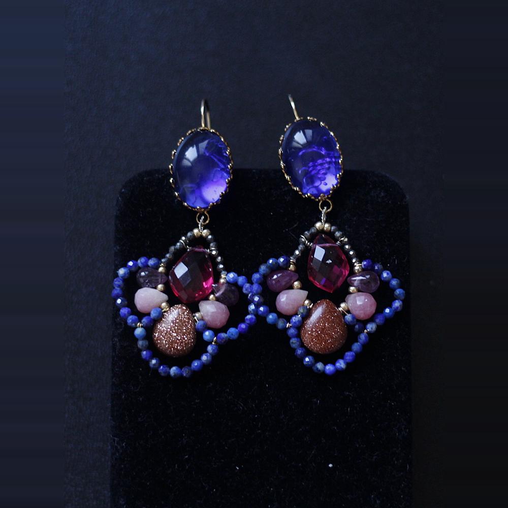 原创天然美国包金7月诞生辰石红宝石玉髓复古AGETE EVA风耳环耳夹