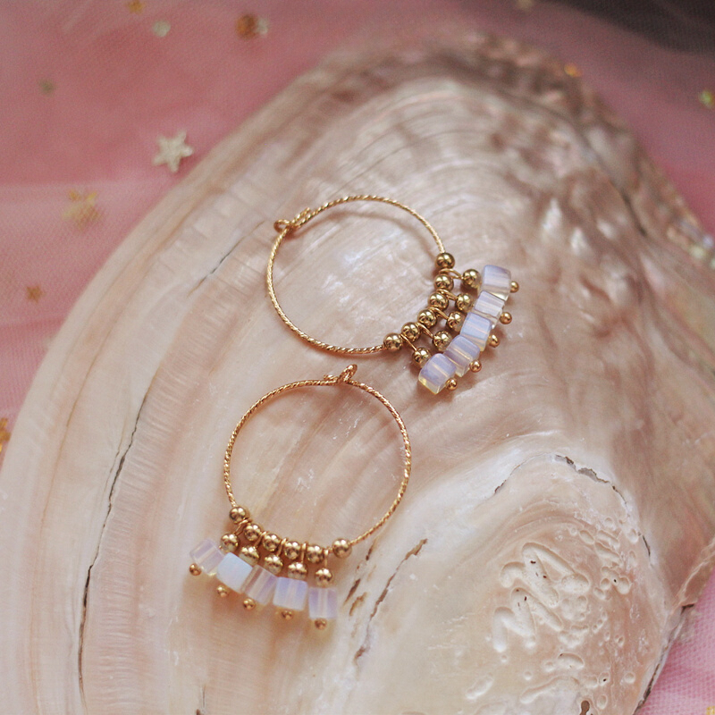 原创设计蛋白石14k包金耳环