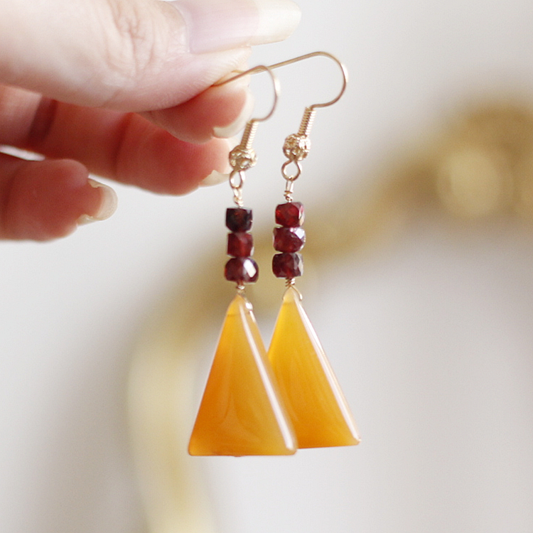 原创设计1月诞生天然石榴石玛瑙美国包金小众轻奢复古风耳环耳夹