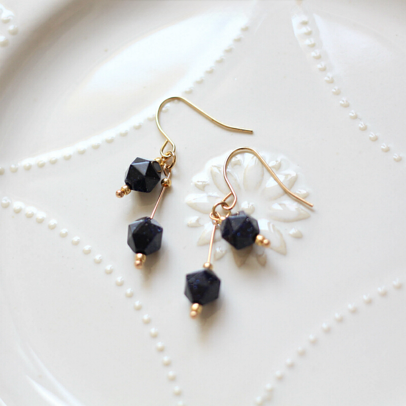 星辰|原创设计宇宙星空感复古蓝砂石小耳坠耳环14k包金agete耳夹