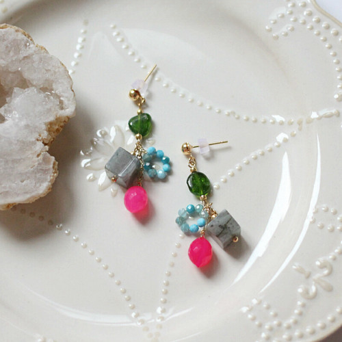 月光石透辉石天河石耳环