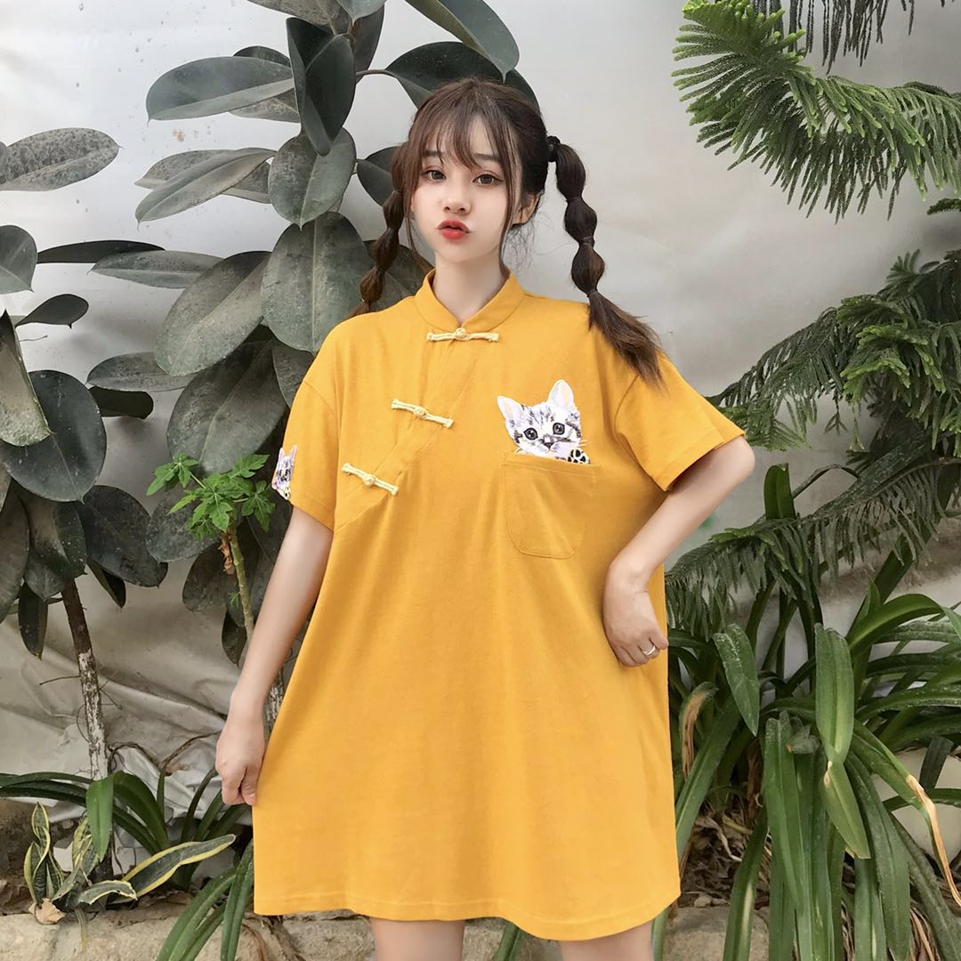 可愛裙子女夏唐裝i miss裙氣質淑女中長連衣裙仙中國風設計感萌系
