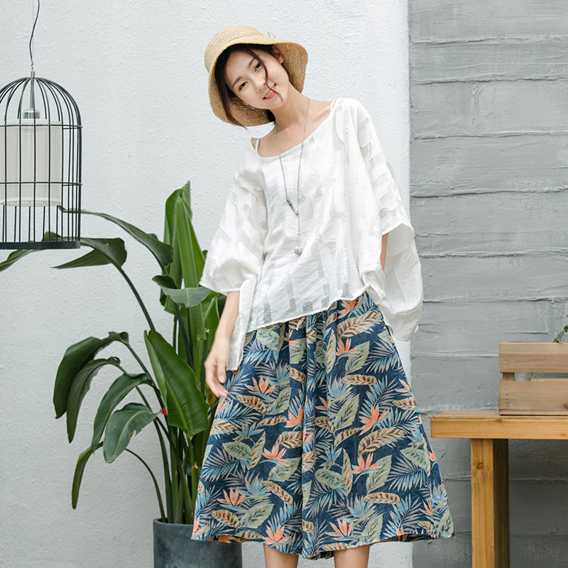 Produced can then Leaf interest/Custom printing literature Flax Wide leg pants Summer wear Cotton and hemp Easy leisure time trousersin the Women's clothing/Boutique , Pants , Casual pants  category - from Buy2taobao.com to provide professional Taobao agent buy service