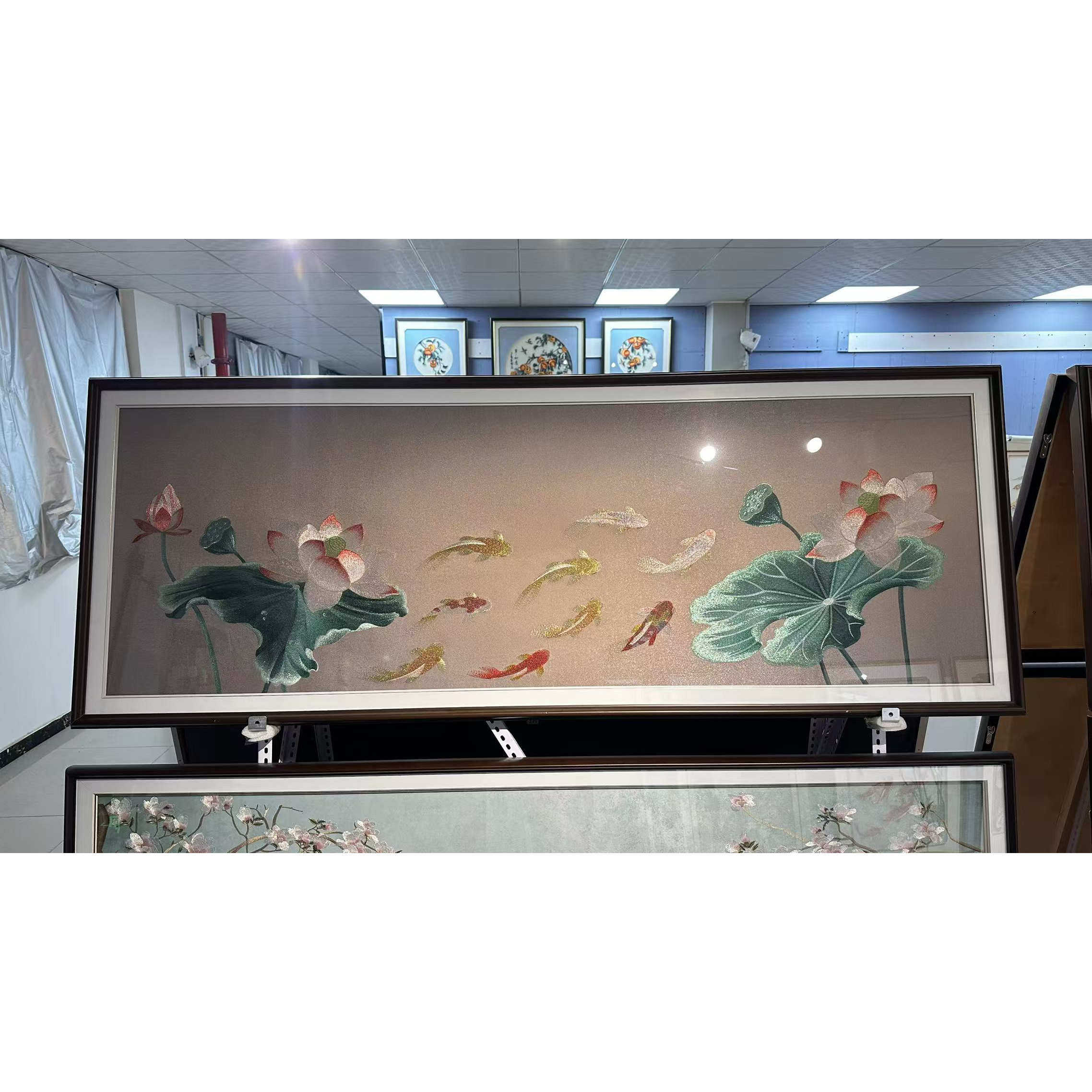 249九鱼牡丹刺绣织锦秀满绣新中式沙发背景中堂大厅挂画80230