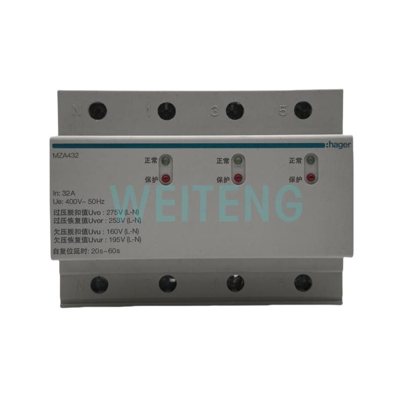 HAGER海格 MZA432 自复式过欠压保护器三相四线3P+N家用400V 原装