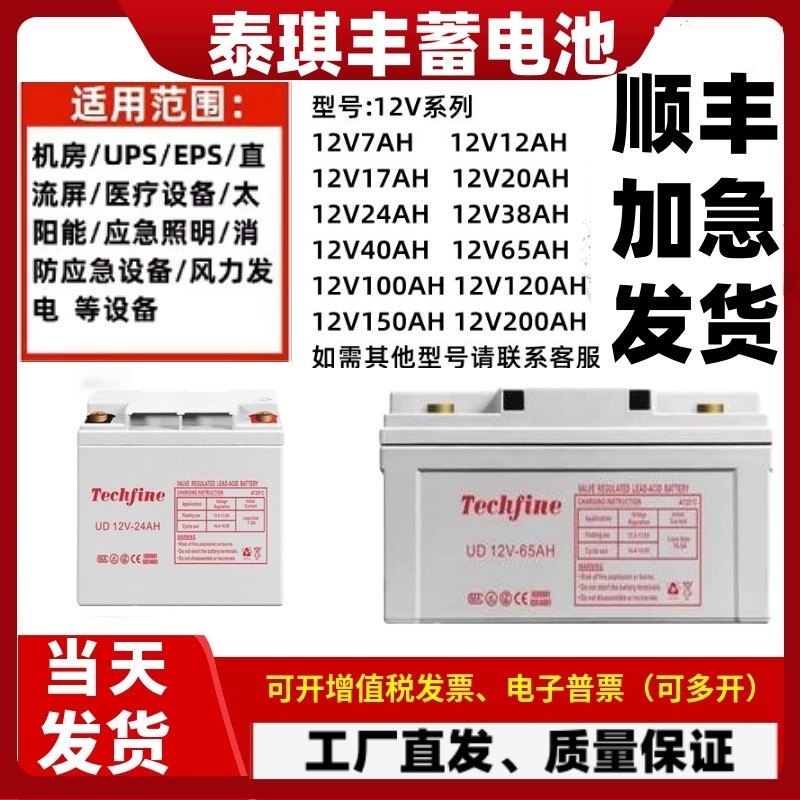 Techfine泰琪丰蓄电池UD12-38/12V17A24A40A65A100A120AH通讯消防