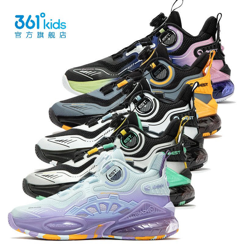 361度男童气垫篮球鞋新品2024冬旋钮扣中大童网面运动鞋K72441101